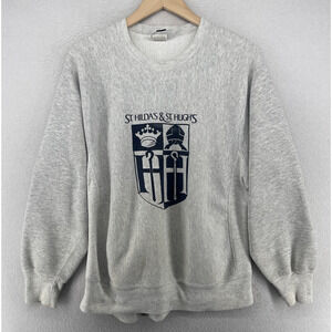 ST HILDAS & ST HUGHS Sweatshirt Mens L LEE NYC UWS School NY Jumper Gray VTG USA